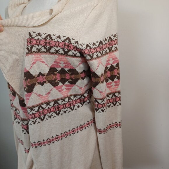 Pendleton Cardigan Ruffle Waterfall Style Cotton Aztec Neutral Print Women Large - Picture 10 of 15